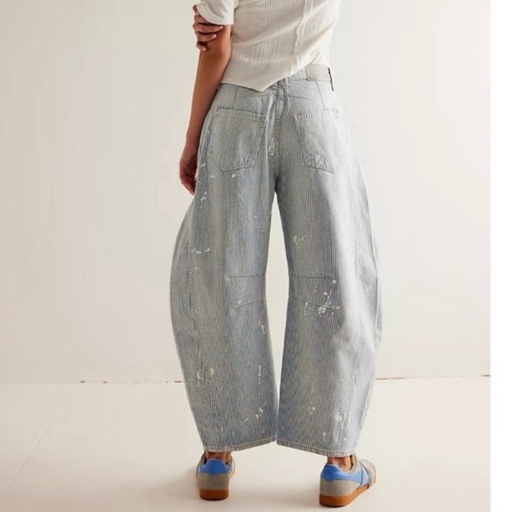 SOLD OUT Free People We The Free Good Luck Stripe Barrel Jeans Railroad Tracks